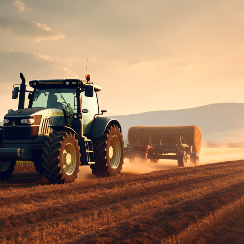 A farmer driving a tractor prepares the field. As part of pre seeding chores in the early spring season of agricultural labor. Tractor plowing field at sunny day. Generative ai